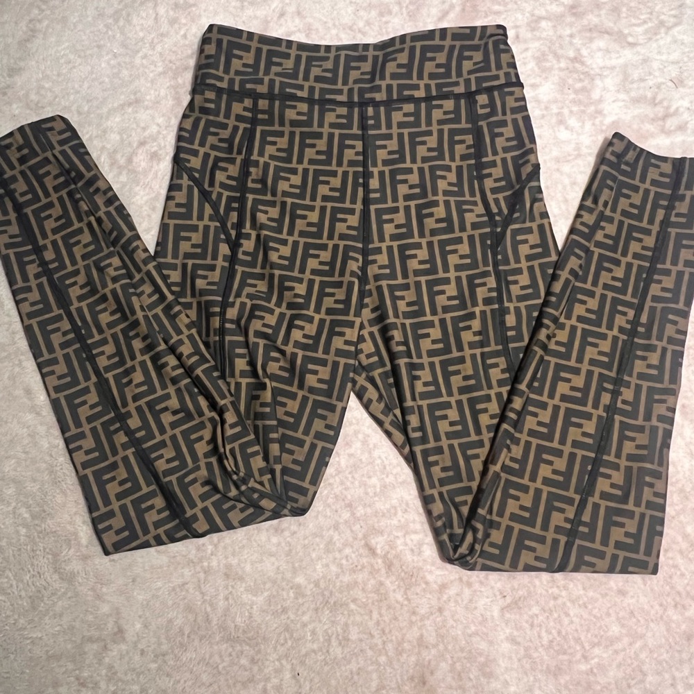 Fendi Brown and Black Logo Leggings